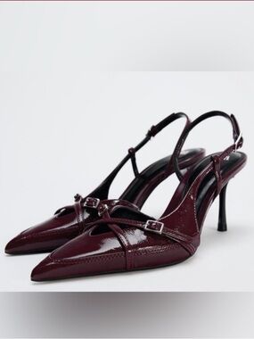 Zara Slingback Pointed-Toe Heels - Burgundy Red